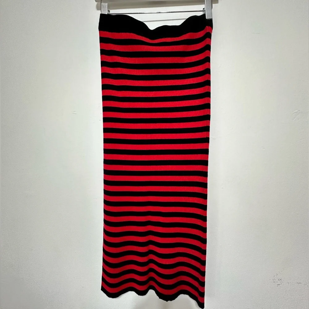 Zara Red and Black Striped Knit Midi Skirt Size Small - Picture 5 of 12